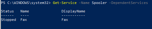 Get-Service DependentServices