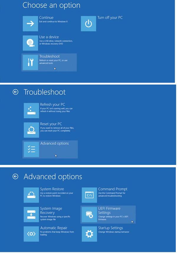UEFI Firmware Settings windows8